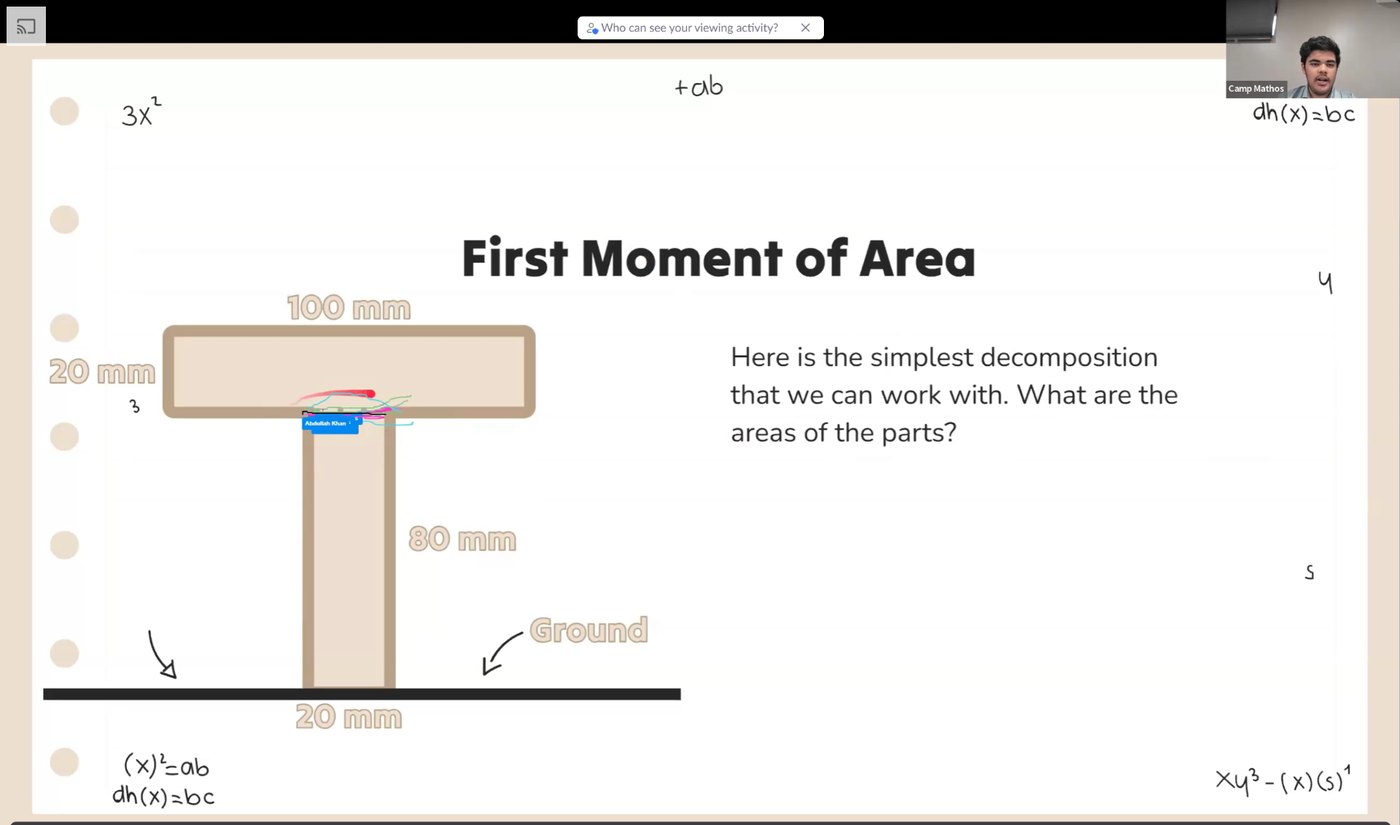 Camp slide on the first moment of area with an annotated T-shaped cross-section